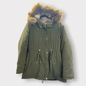 Fur trim hooded winter jacket coat parka